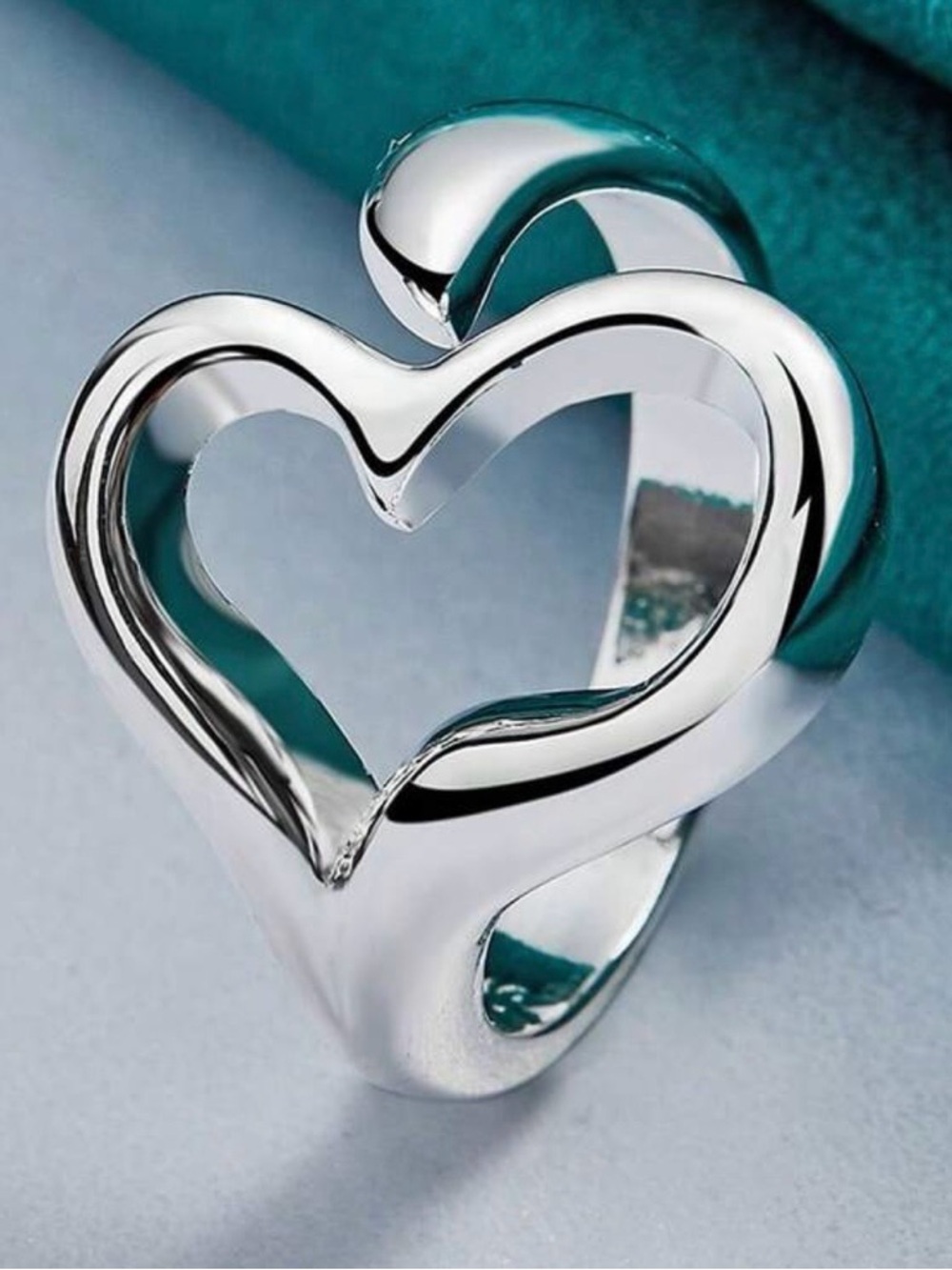 Silver Heart Openwork Statement Ring - Women Jewelry